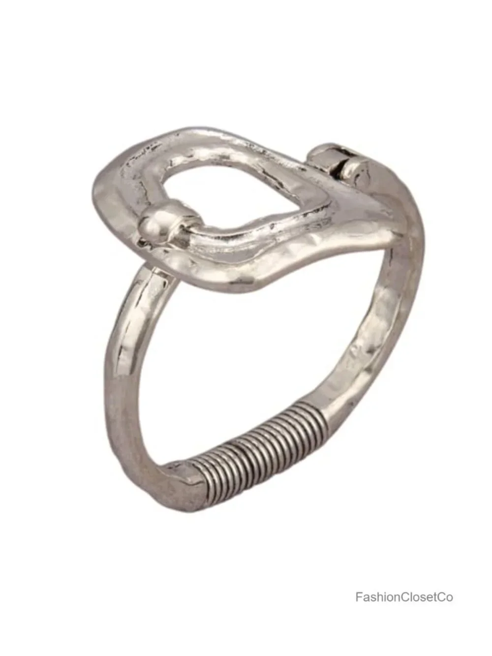 Vintage Chunky Hammered Bangle Bracelet Spring Tension Hook Cuff